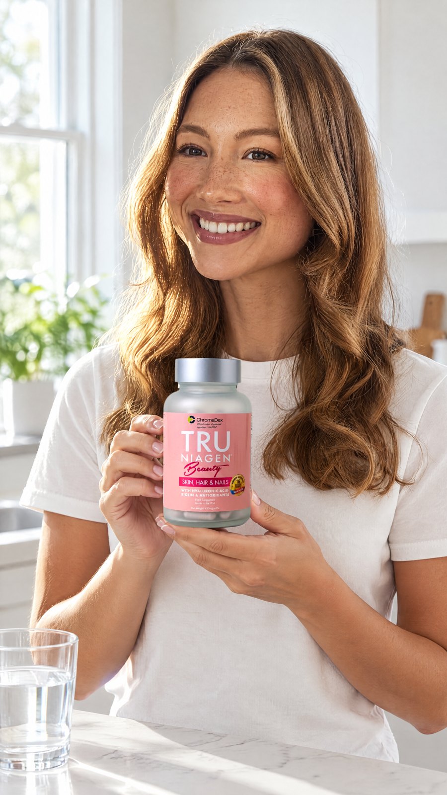 TRU NIAGEN - Tru Niagen Beauty Pink 60 Vegetarian Capsules x 1 bottles, NAD+ — held by model