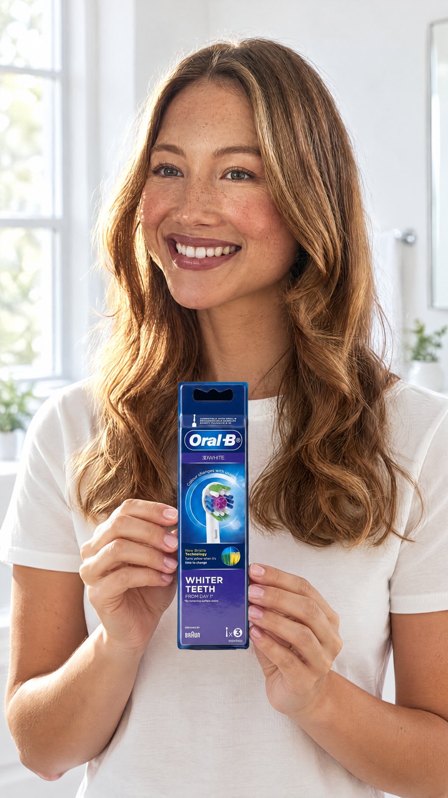Oral-B - 3D White Brush Head with Clean Maximiser - 3 Counts — held by model