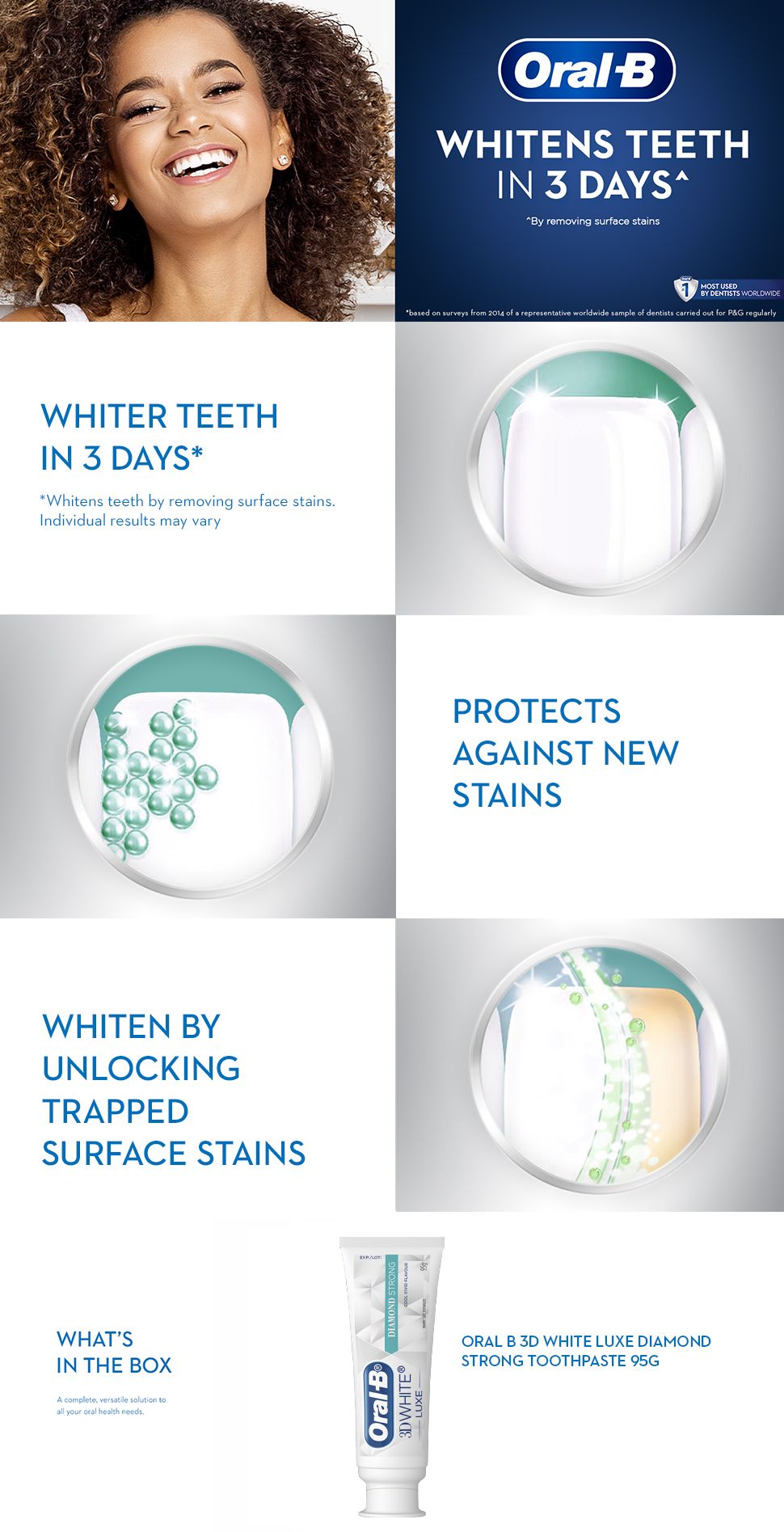 Oral B Teeth Whitening Toothpaste 3D White Luxe Diamond Strong 95g