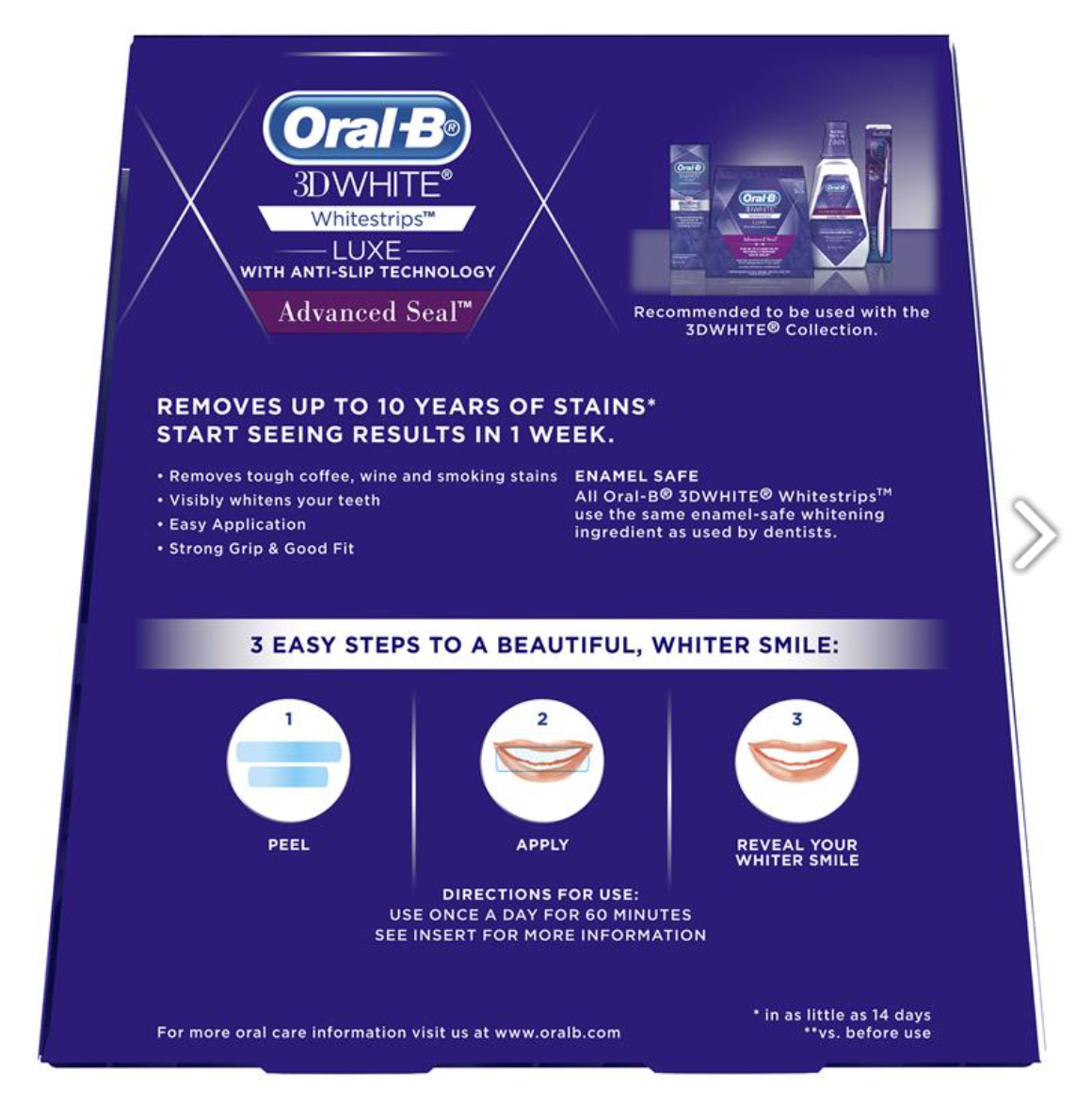 Oral B 3D White Luxe Advanced Seal 14 Teeth Whitening Treatments