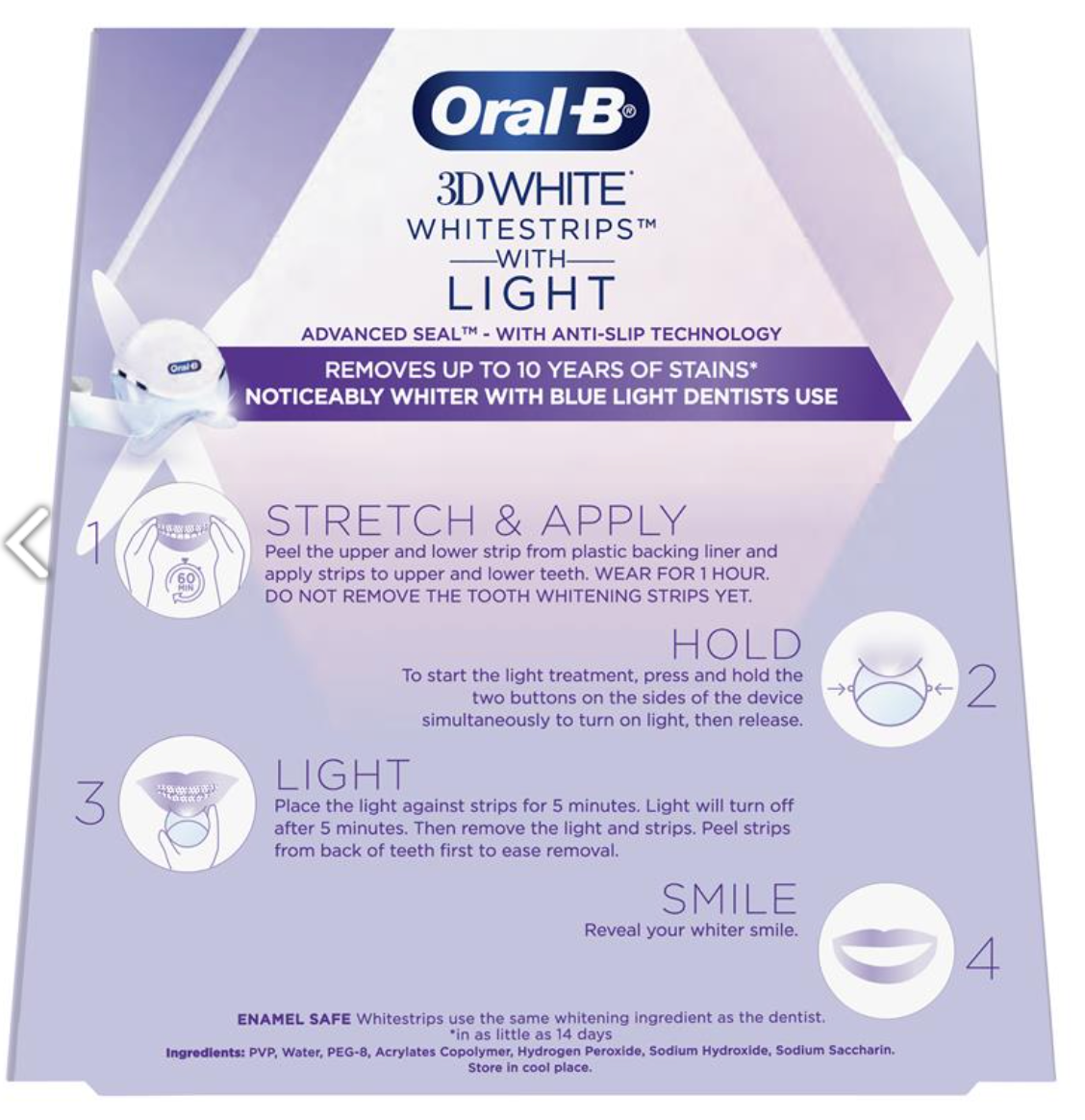 Oral B 3D White Strips Teeth Whitening 14 Treatments + LED Light Kit