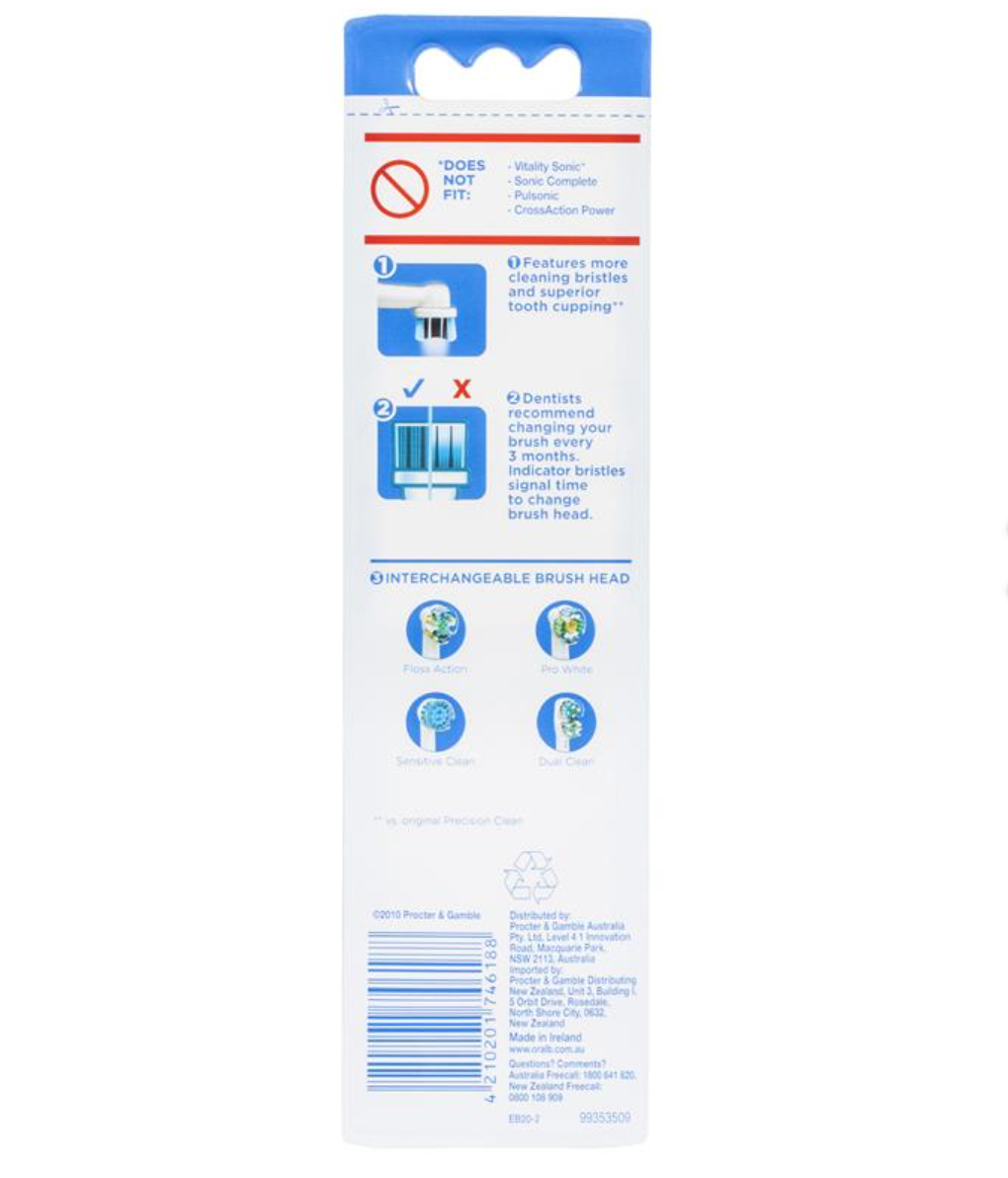 Oral B Precision Clean Replacement Electric Toothbrush Heads 2 Pack