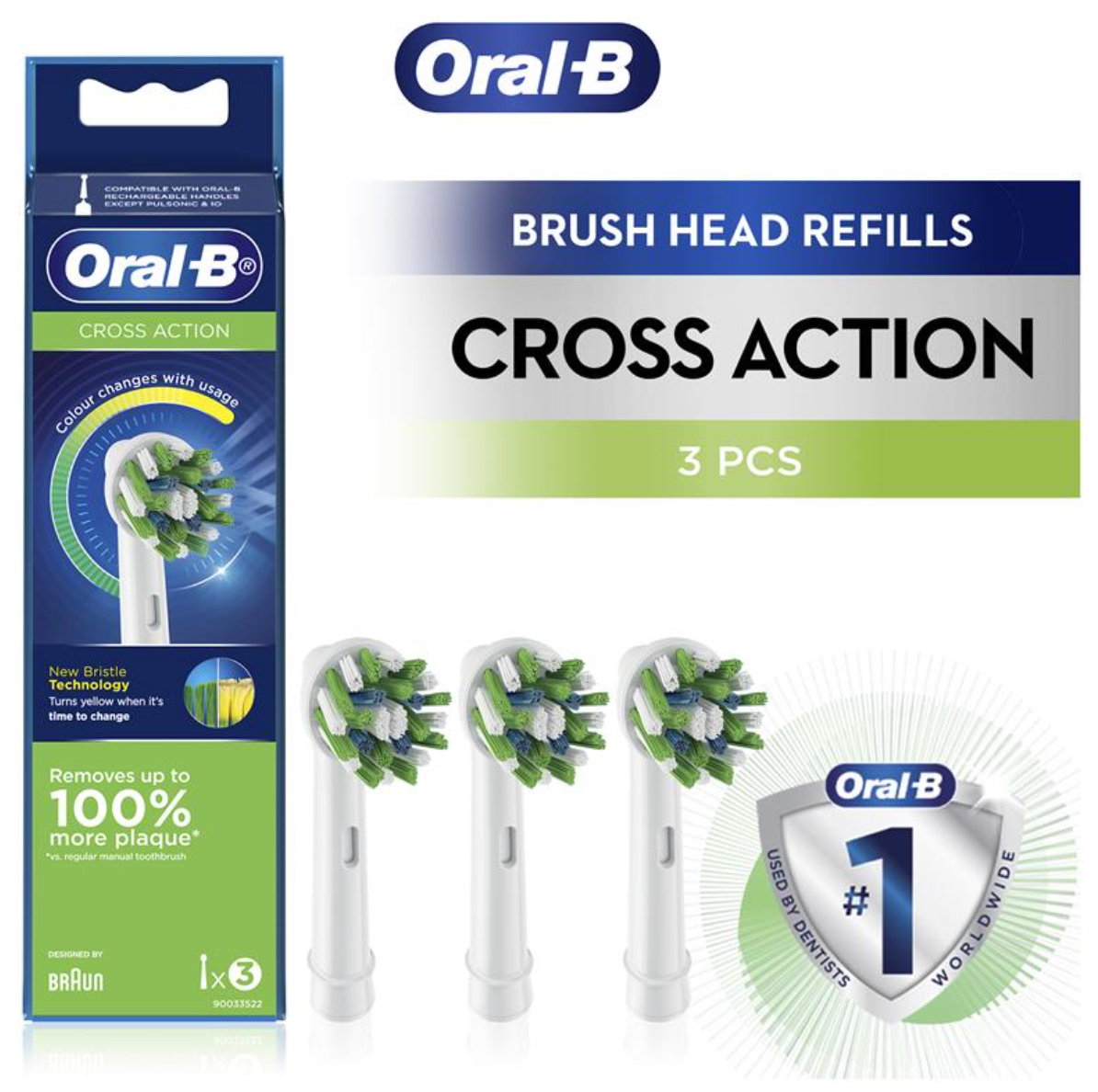 Oral B Power Toothbrush Cross Action Refills Rainbow 3 Pack