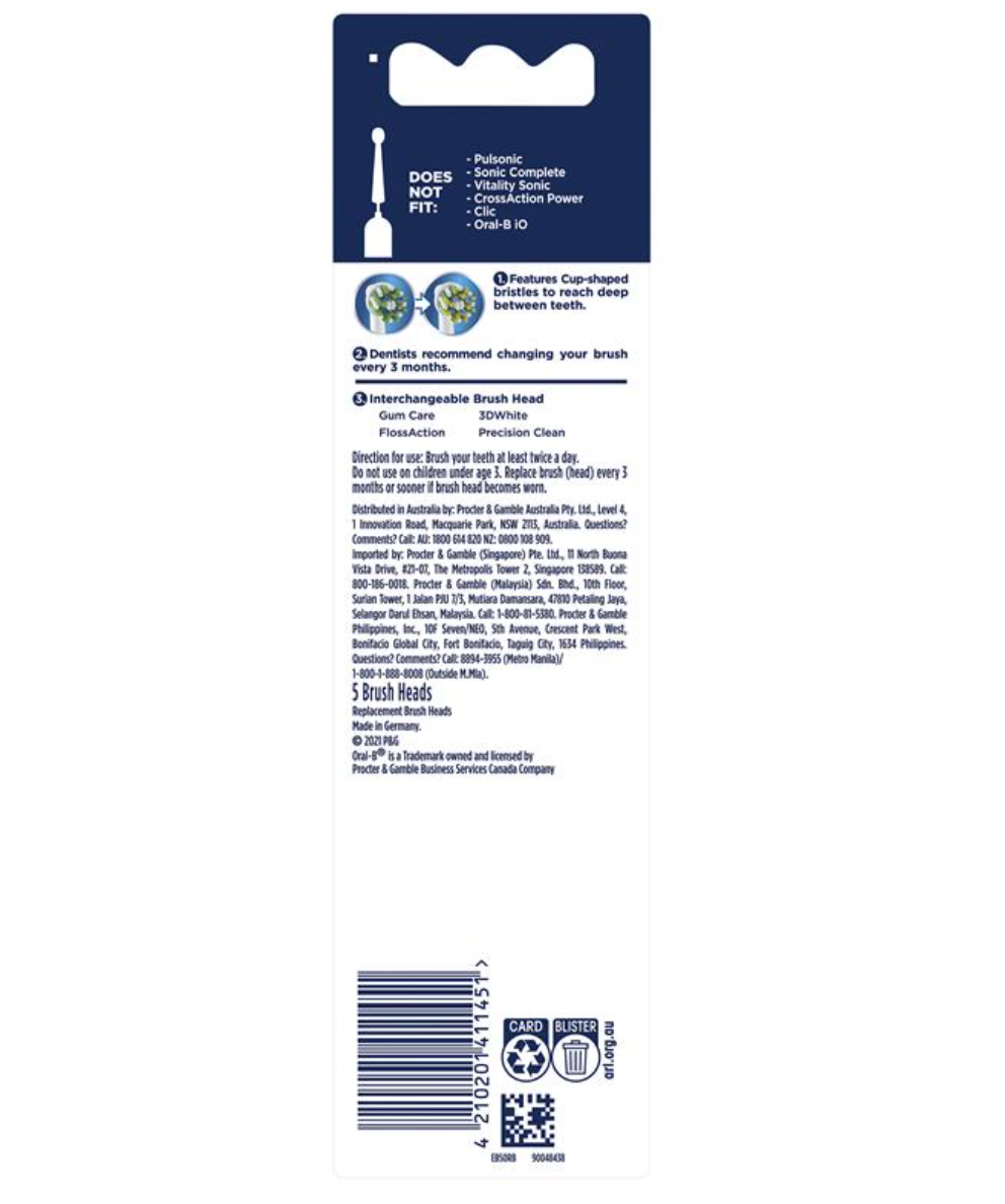 Oral B Power Toothbrush Cross Action Refills 5 Pack