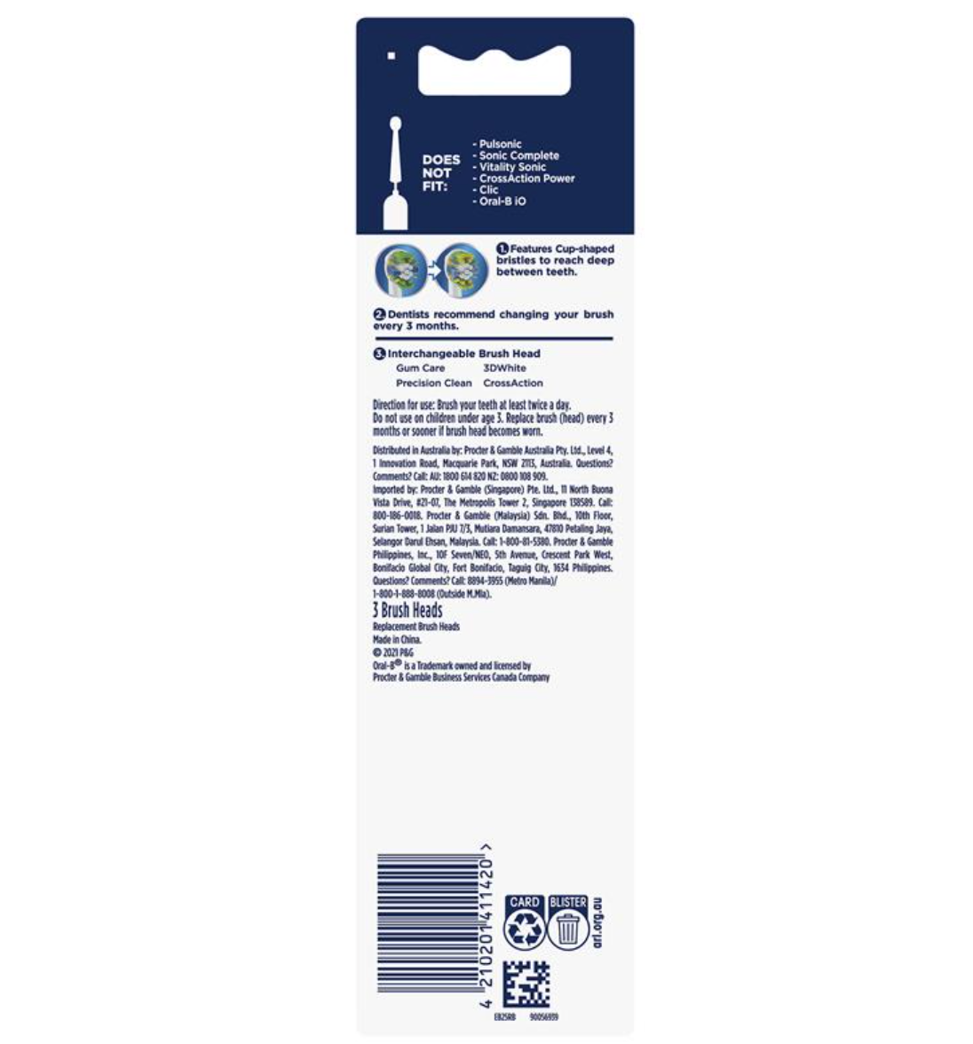 Oral B Power Toothbrush Floss Action Refills 3 Pack