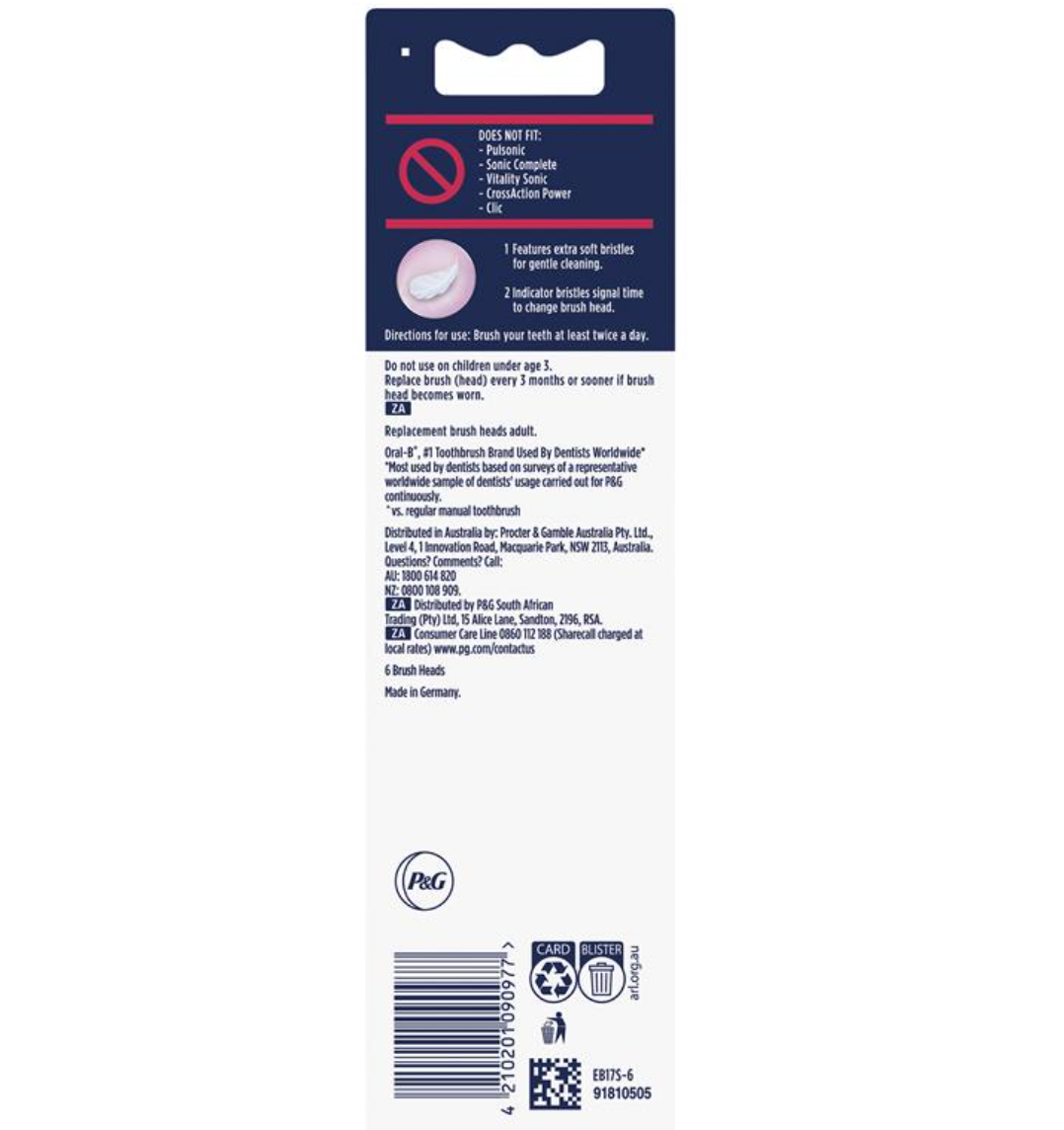 Oral B Power Toothbrush Clean Sensitive Refills 6 Pack