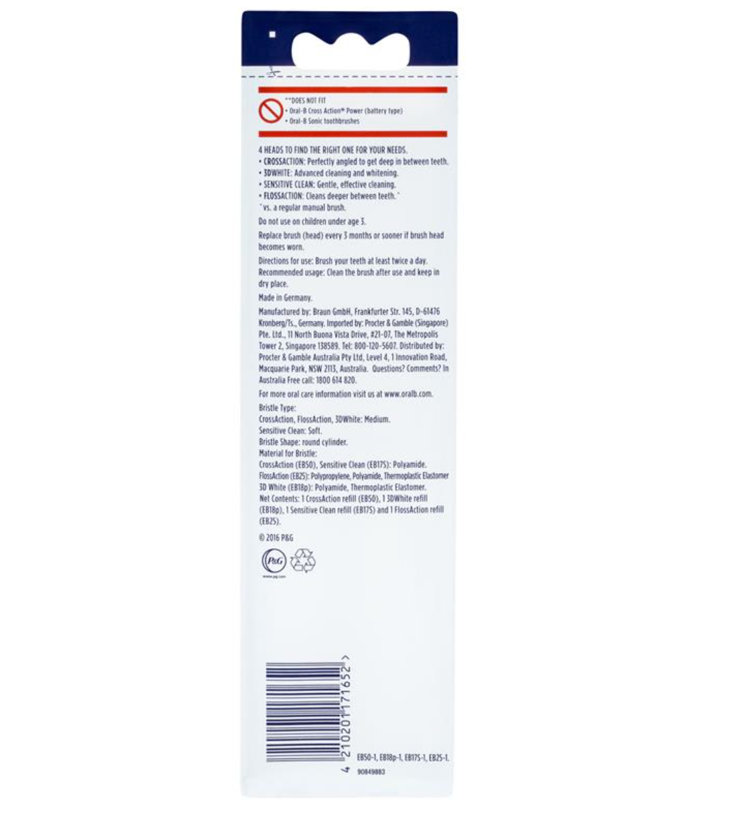 Oral B Power Toothbrush Variety Refills 4 Pack