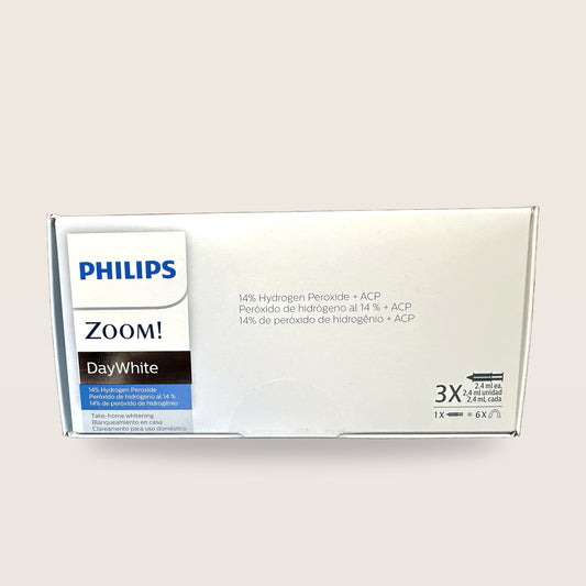 Philips Zoom DayWhite 14% hydrogen peroxide, 3 syringes - box front