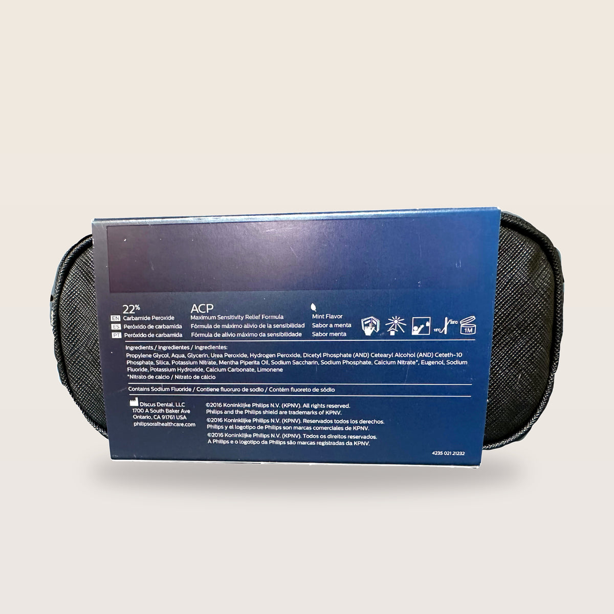Philips Zoom NiteWhite 22% 6 syringes - box back with ingredients