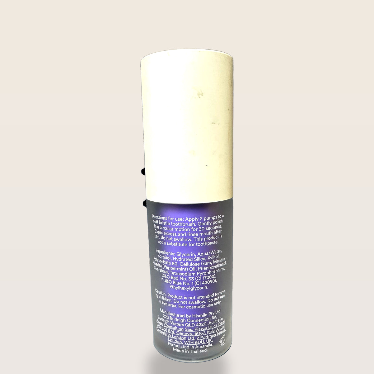 hismile v34 Colour Corrector Serum 30ml - bottle back with directions