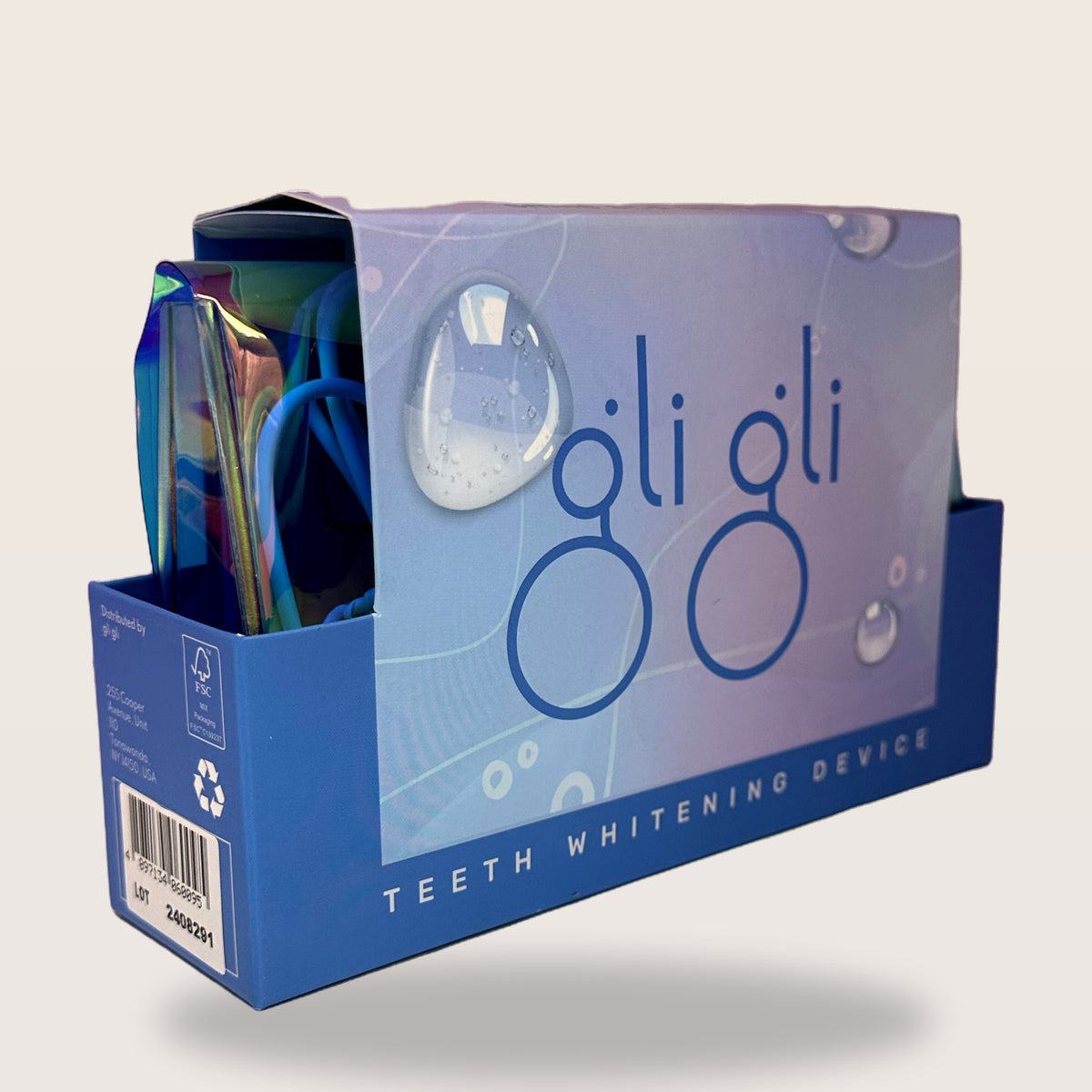 gli gli 16-LED teeth whitening device with case - box side with barcode