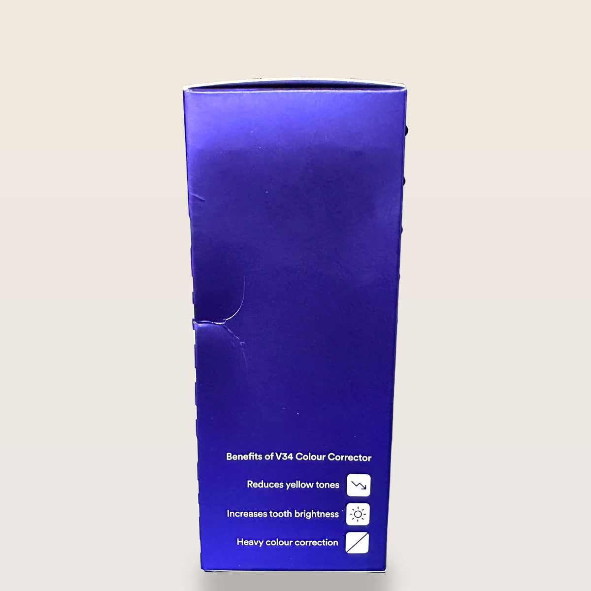 hismile v34 Colour Corrector Serum 30ml - box side with benefits