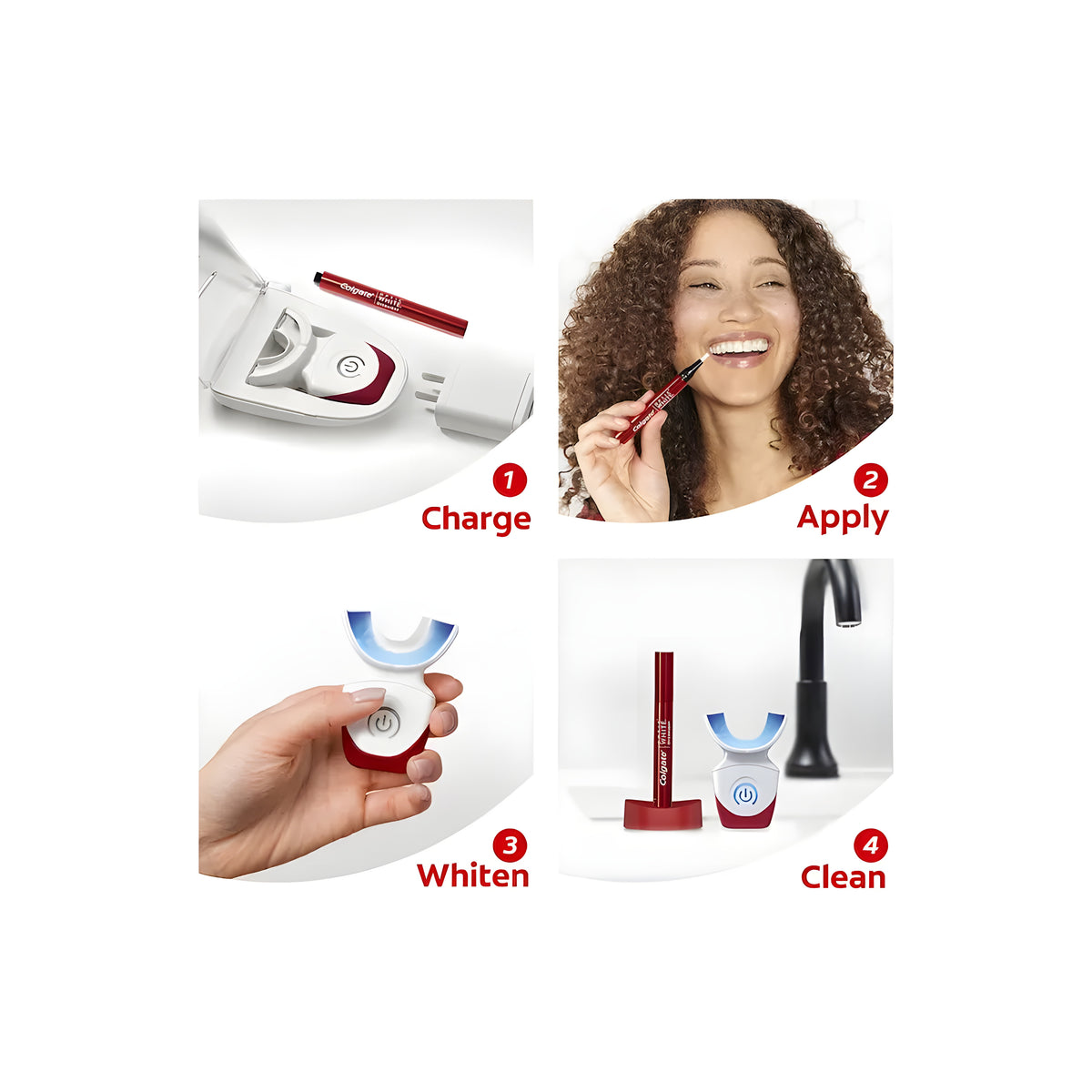 Colgate Optic White Pro LED professional take-home teeth whitening kit - how to use: charge, apply, whiten, clean