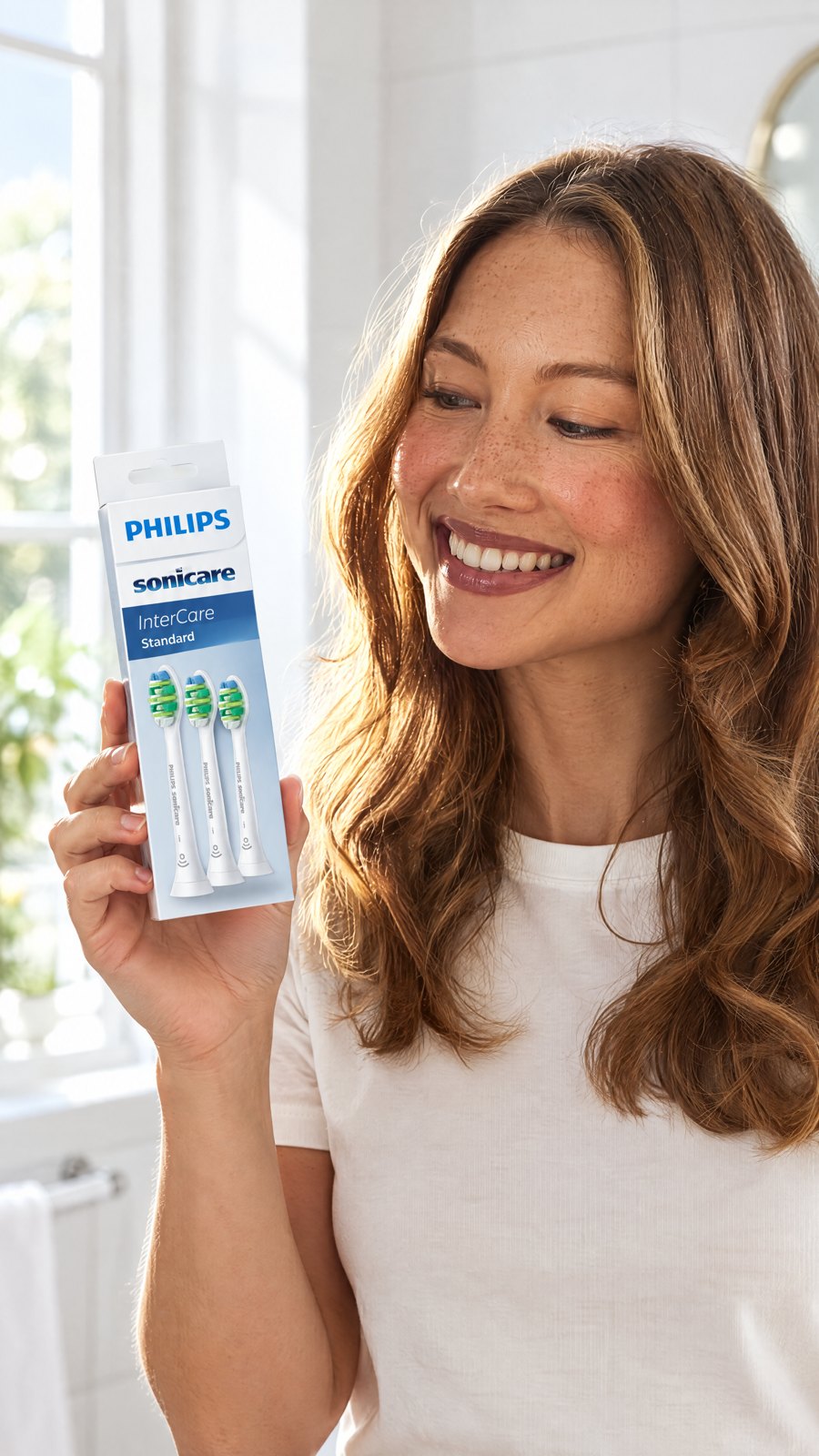 Philips-HX9003 x3 Sonicare I InterCareStandard sonic toothbrush heads — close-up with model
