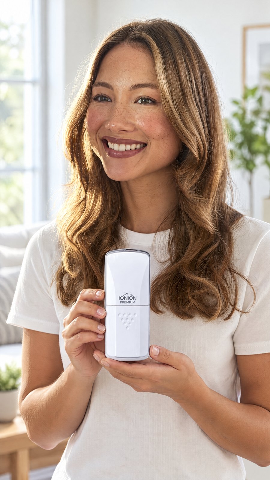 IONION - PREMIUM Wearable Air Purifier - upgrade version - White — held by model