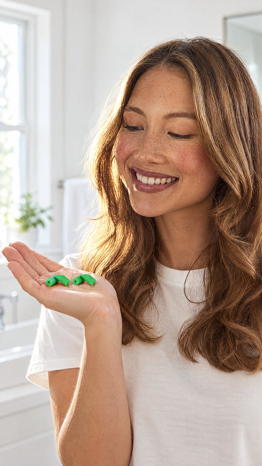 Chewies for Aligner Trays Seaters (2 Mint flavor Chewies per Bag) — close-up with model