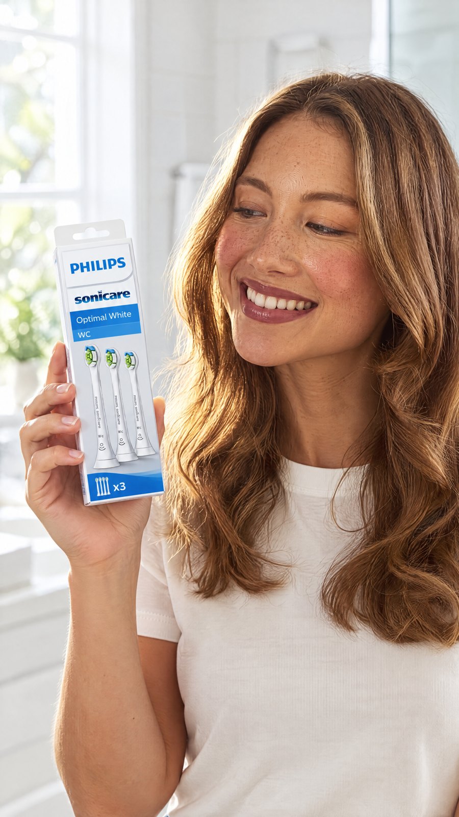 Philips - HX6073 x3 Sonicare WC Optimal White toothbrush heads — close-up with model