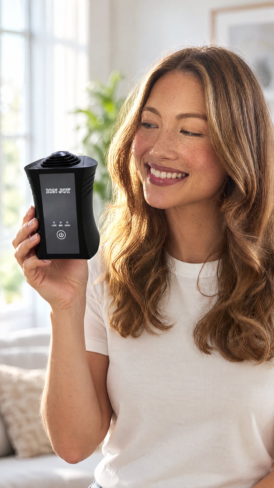 Ionjoy - Desktop negative ion air purifier — close-up with model