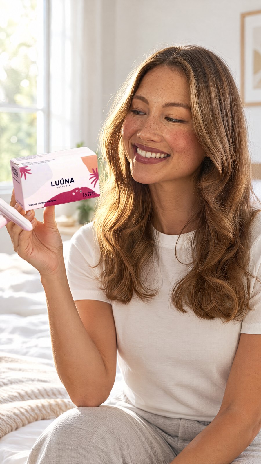 Luuna - Organic Cotton Regular Tampons 16 pcs x 1 — close-up with model