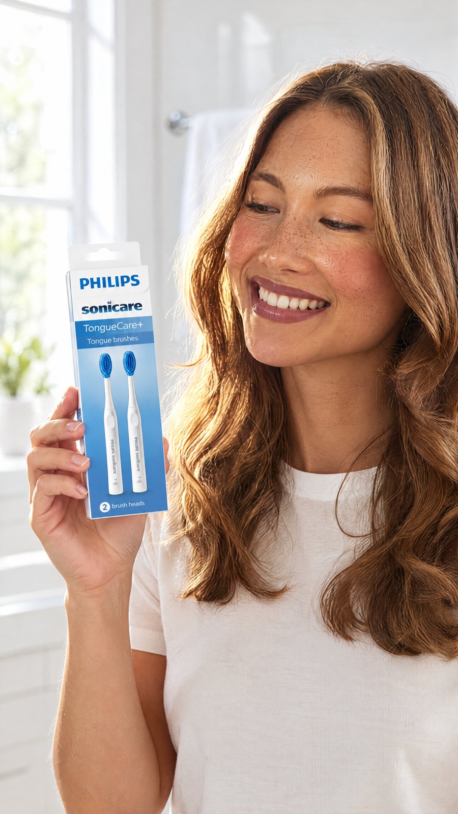 Philips - Sonicare TongueCare+ Tongue brushes HX8072 White — close-up with model