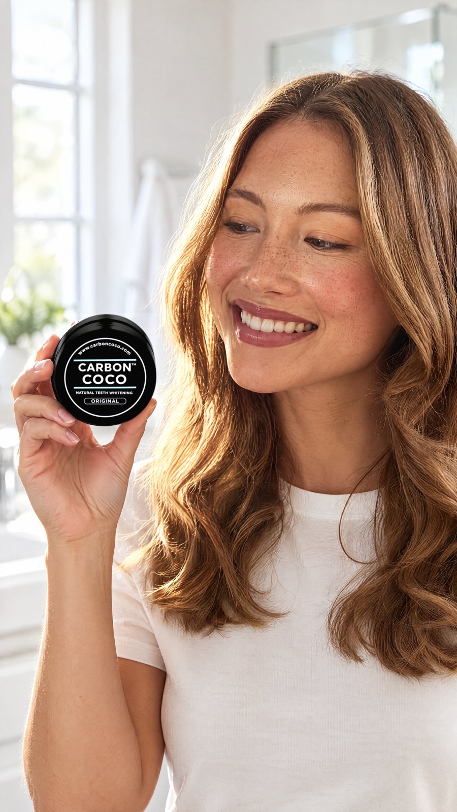 CARBONCOCO - Teeth Whitening Cleaning Kit — close-up with model