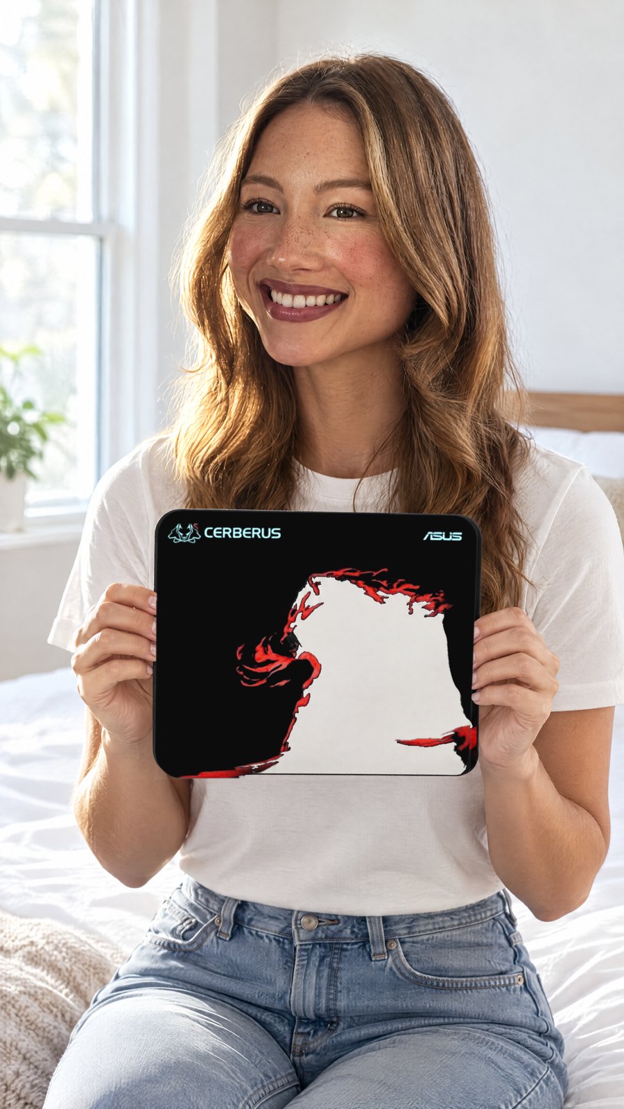 Cerberus-MAT-Mini-Rd MousePad — held by model