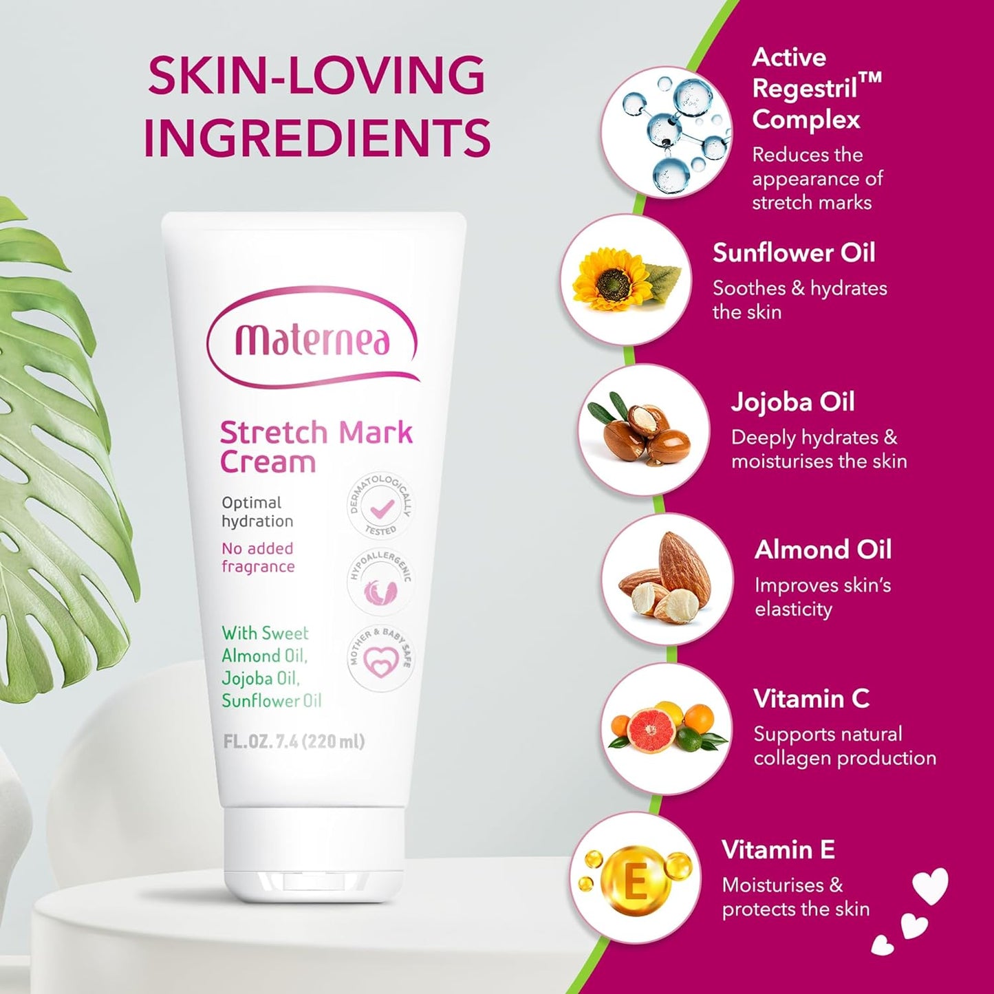 Maternea - Stretch Mark Cream (220ml) - Provides Optimal Skin Hydration and Improves its Appearance. 7.44 FL. OZ.