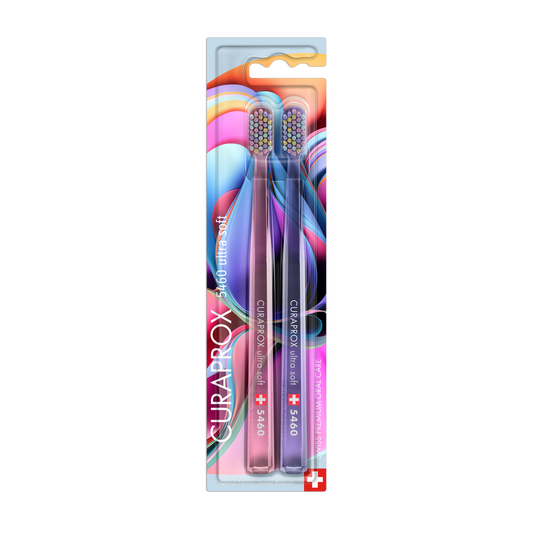 CURAPROX - CS5460 Ultrasoft Pink/Purple Toothbrush Twin Pack (Colorful Curls 2023 Edition)