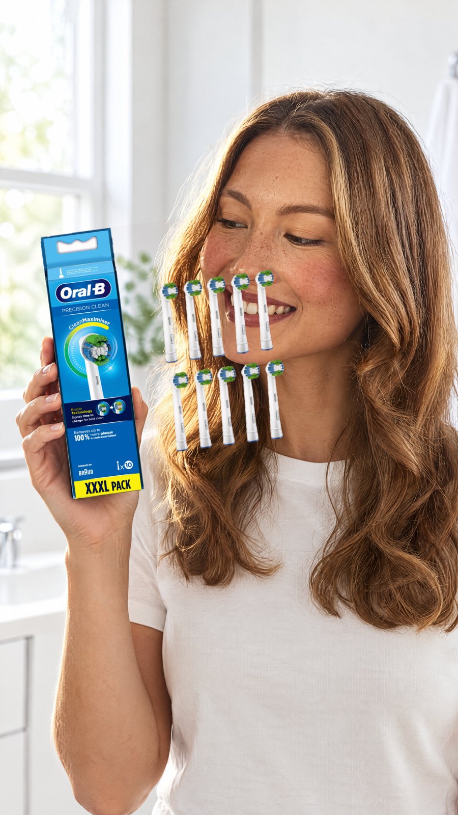 Oral B Power Toothbrush Precision Clean Electric Refills 10 Pack — close-up with model