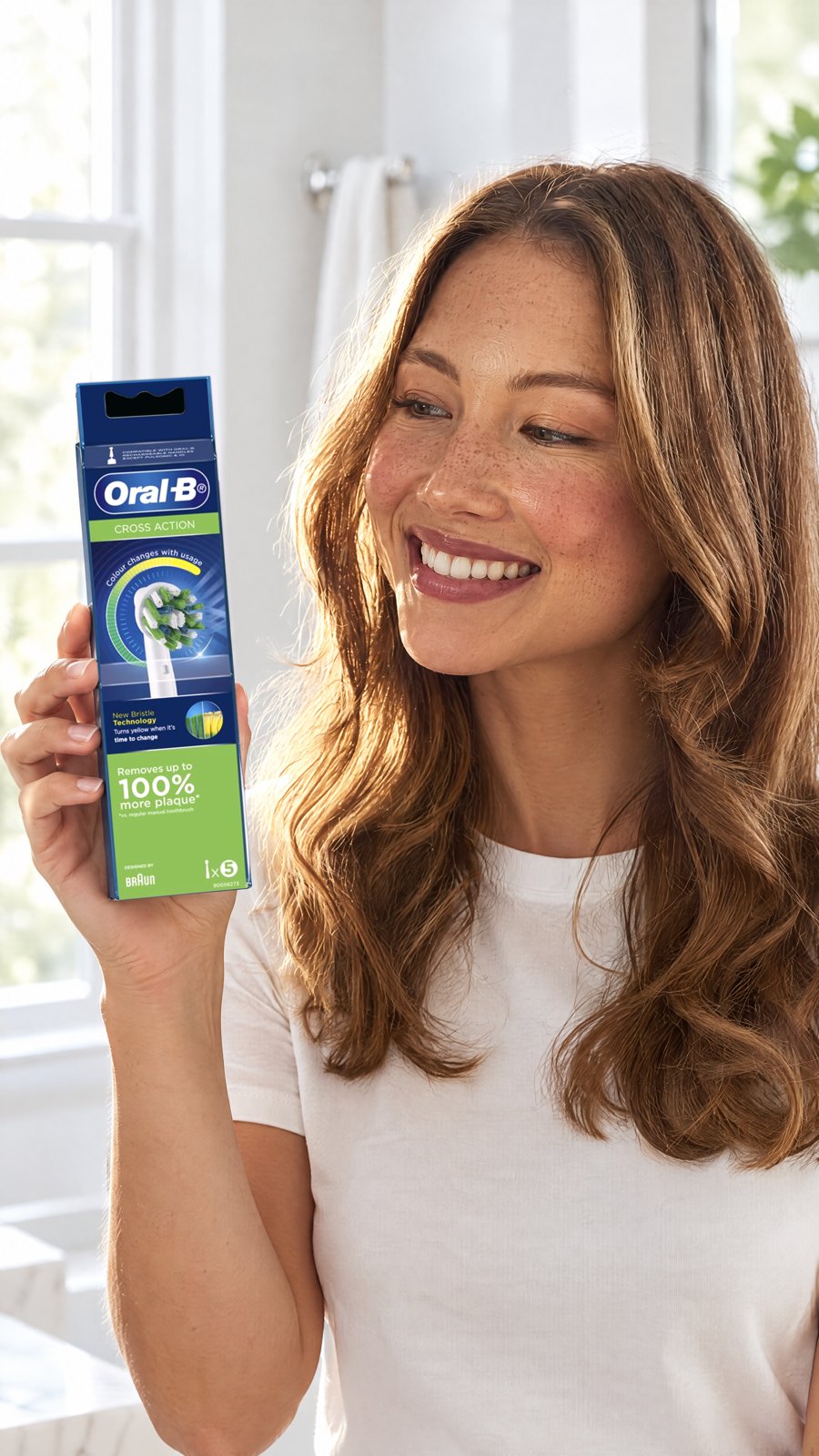 Oral B Power Toothbrush Cross Action Refills 5 Pack — close-up with model