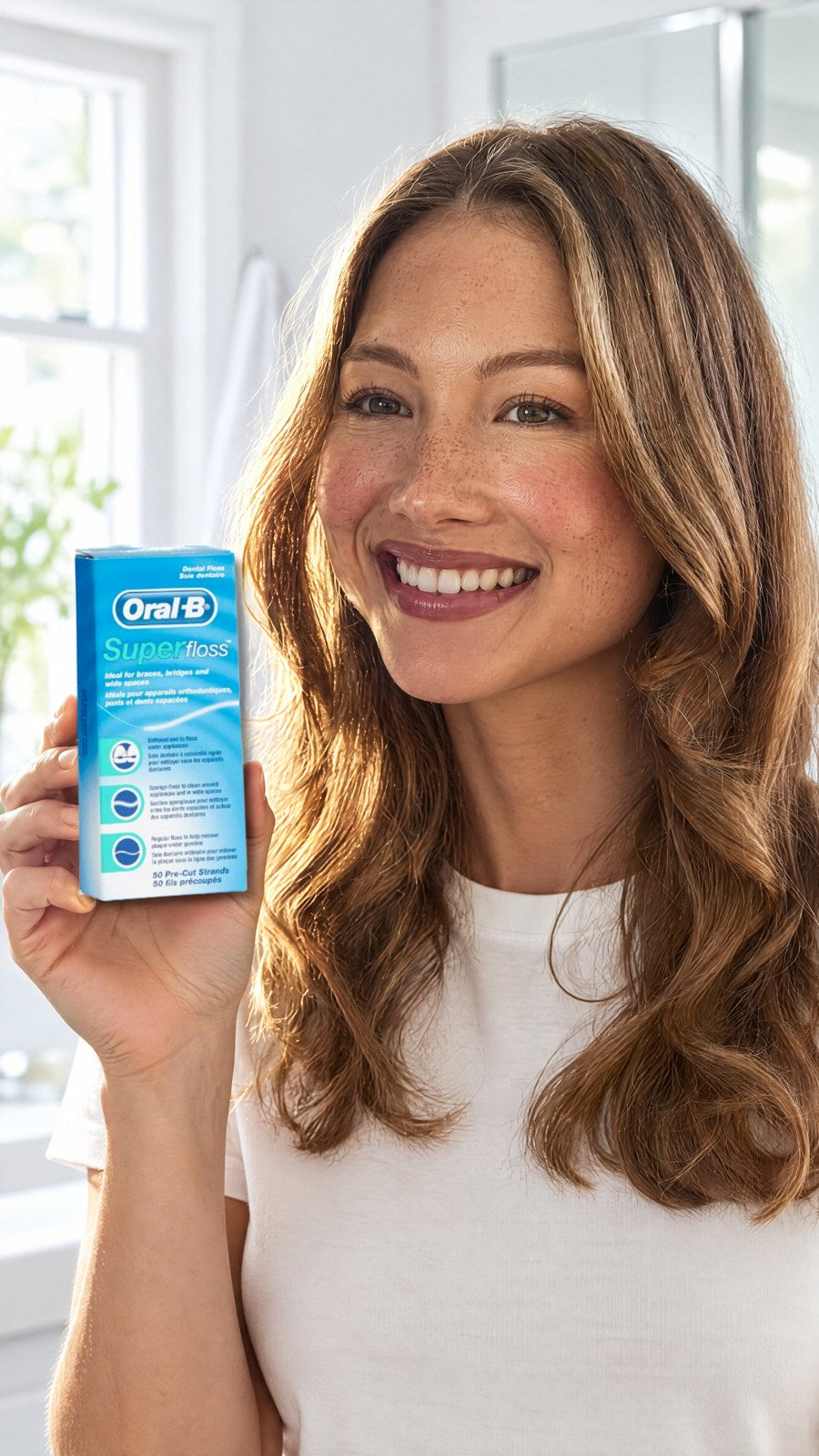 Oral B - Super Floss (Parallel Import) — close-up with model