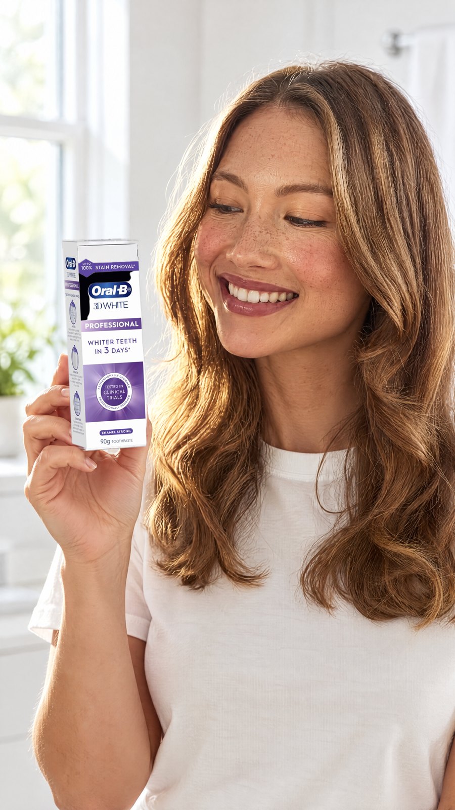 Oral B Toothpaste 3D White Enamel Strong 90g — close-up with model