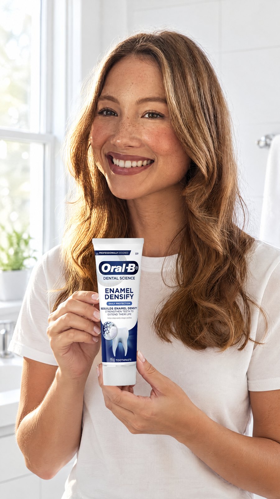 Oral B Toothpaste Dental Science Daily Protection 95g — held by model