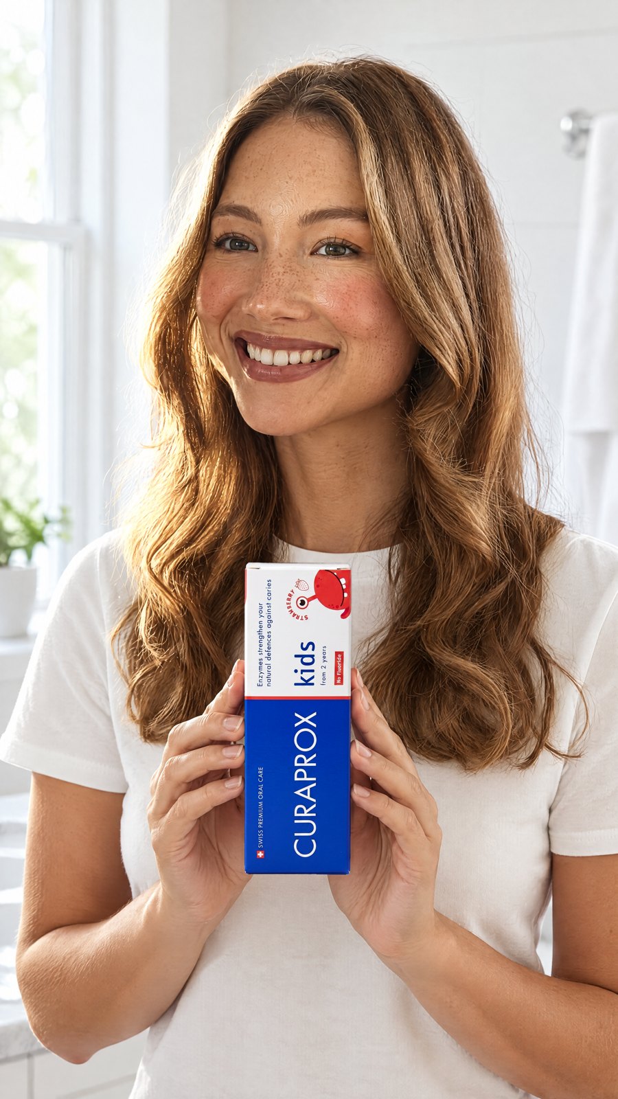 CURAPROX - Strawberry No Fluoride For KIDS Toothpaste 60 ML — held by model