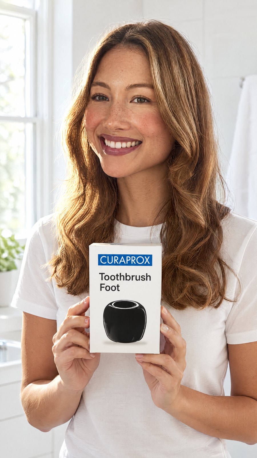 CURAPROX Toothbrush Foot - Black (Toothbrush Not Included) — held by model