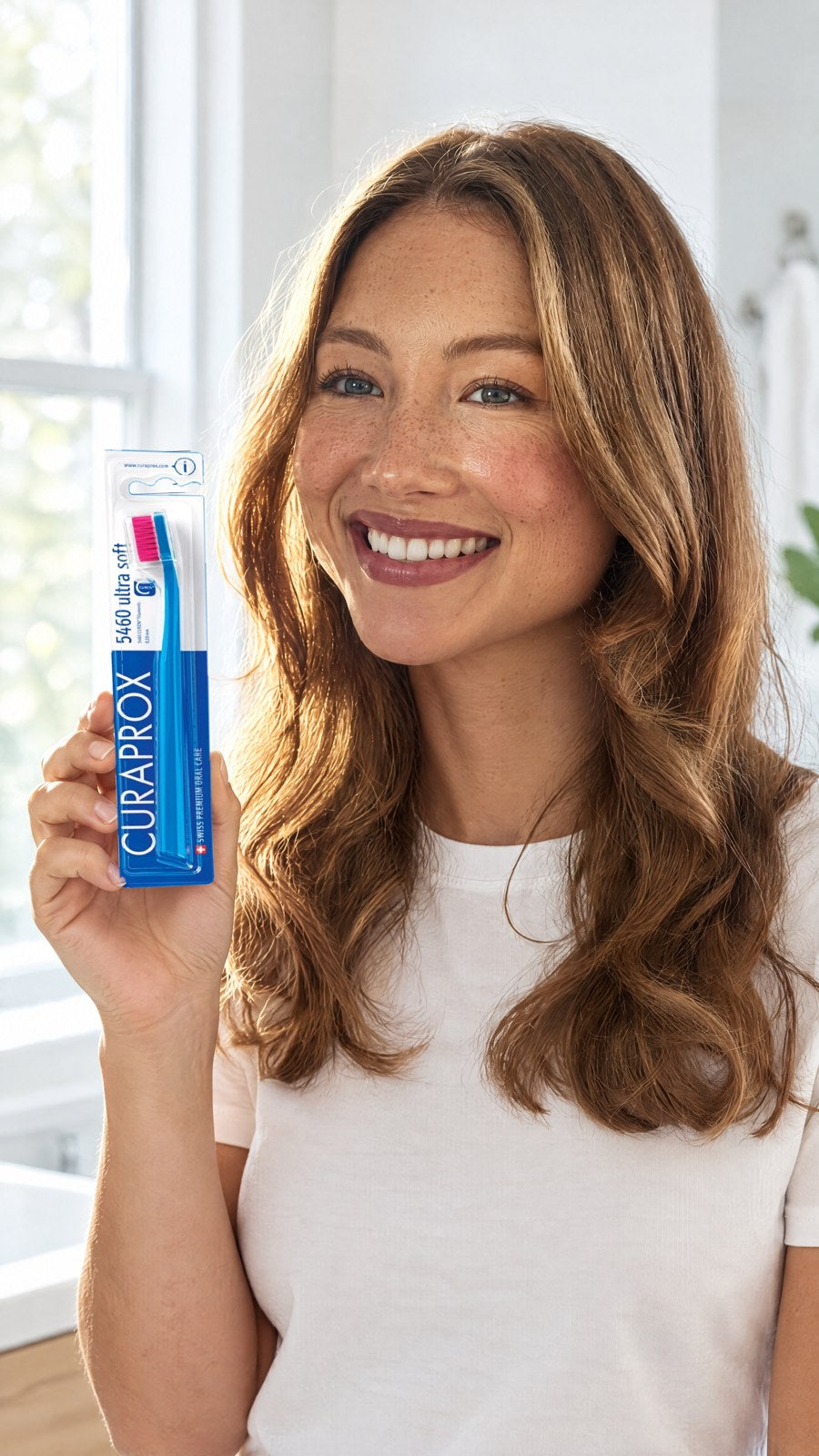 CURAPROX CS 5460 Ultra-Soft Toothbrush - Royal Blue, Pack of 3 (Random Bristle Colour) — close-up with model