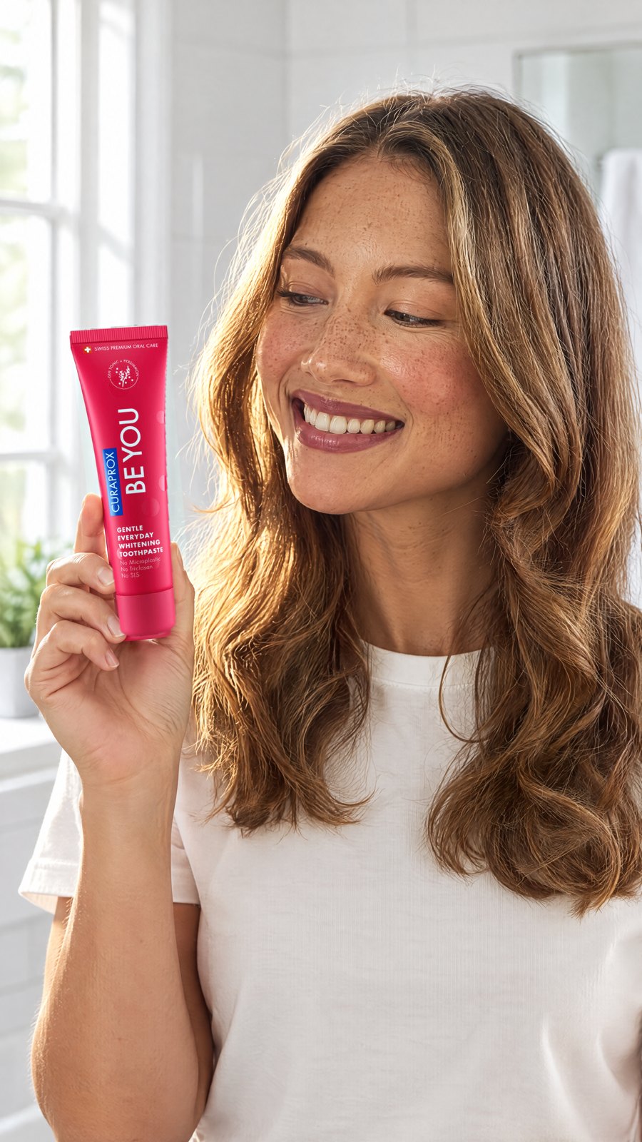 CURAPROX - [BE YOU.] 60ML CHALLENGER (Gin Tonic + Persimmon) Toothpaste — close-up with model