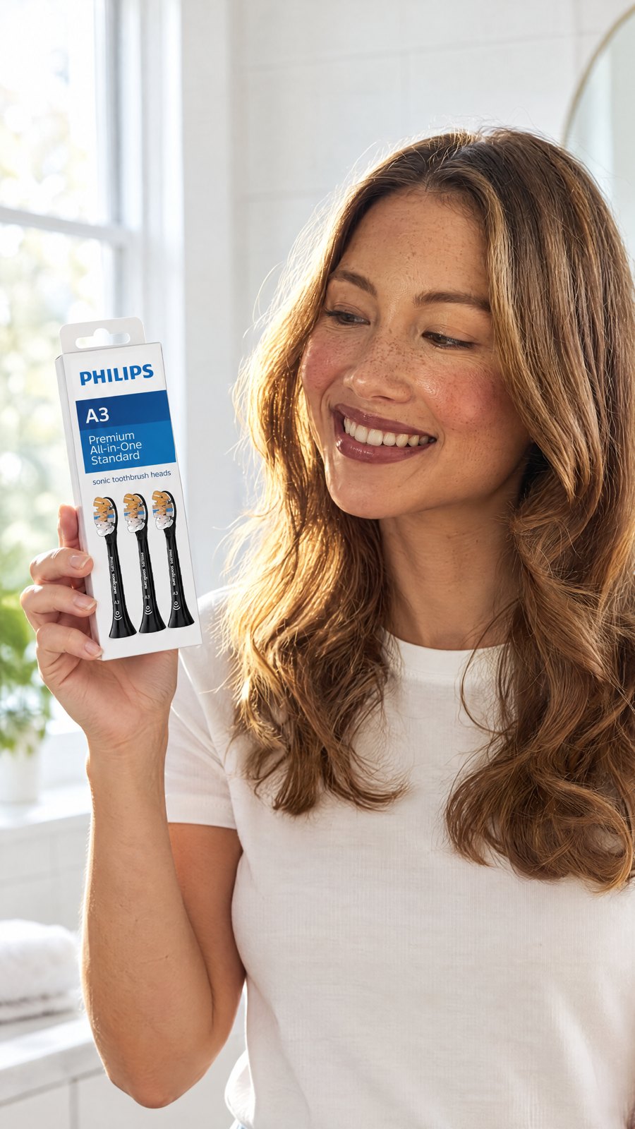 PHILIPS - A3 Premium All-in-One Standard sonic toothbrush heads (White) HX9093/96 (Parallel Import) — close-up with model