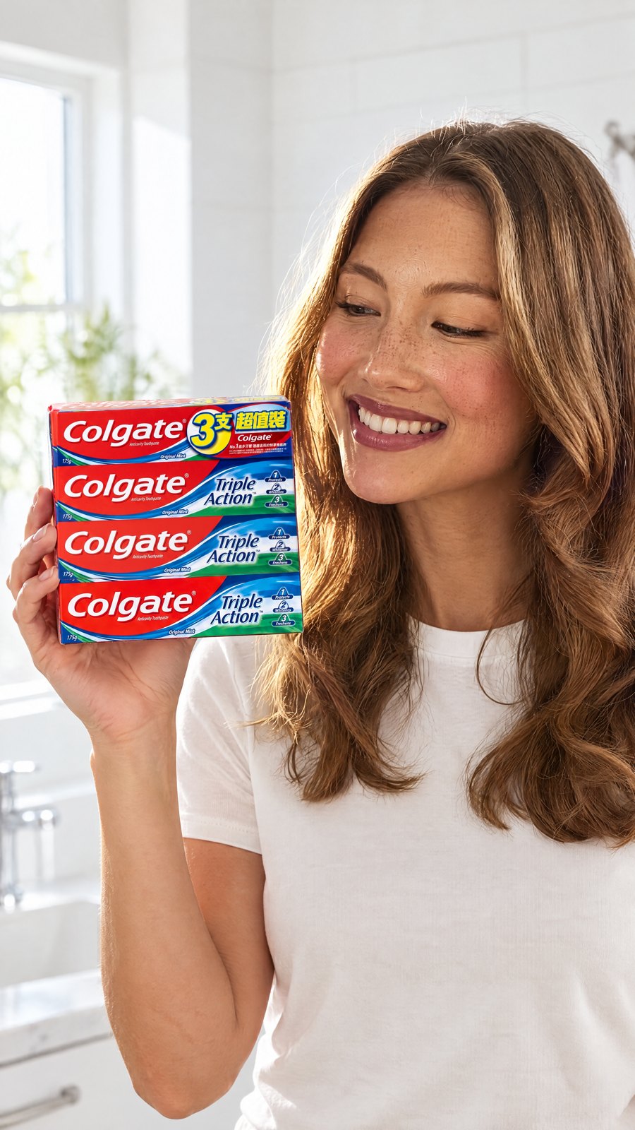 Colgate - Colgate Triple Action Toothpaste 175g x 3pcs — close-up with model