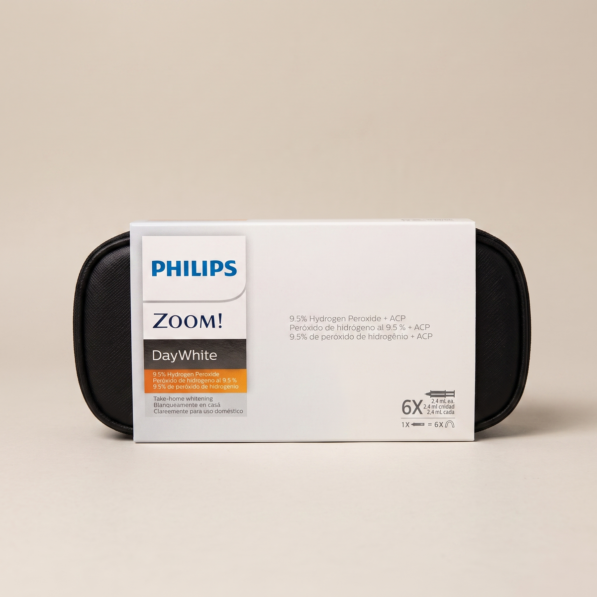 Philips Zoom DayWhite 9.5% HP, 6-syringe kit box and pouch, studio