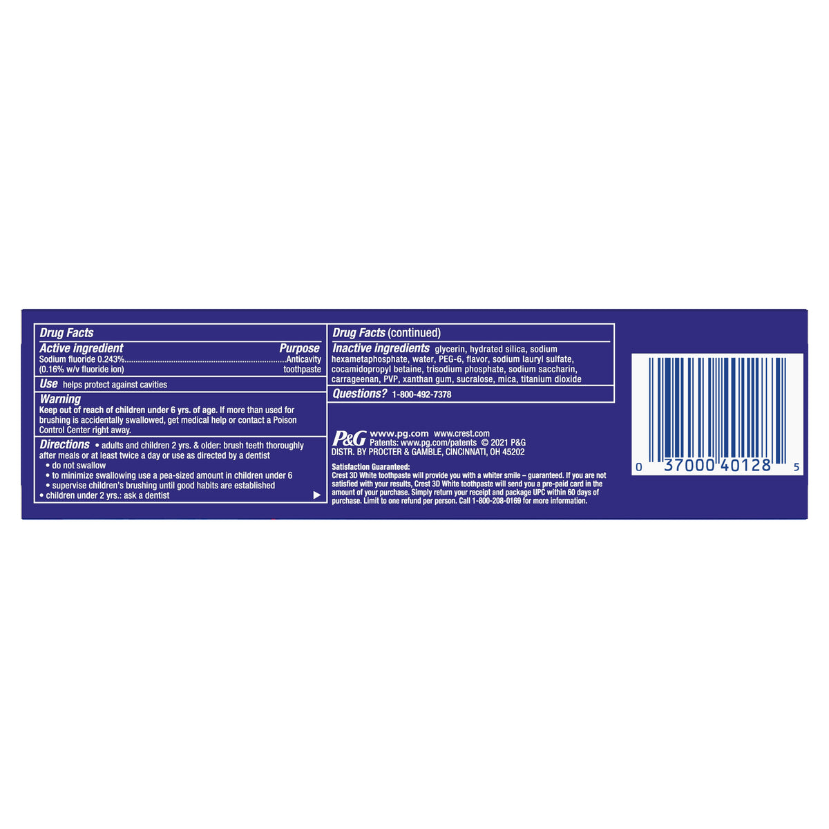 Crest, 3D White, Fluoride Anticavity Toothpaste, Glamorous White, 116g