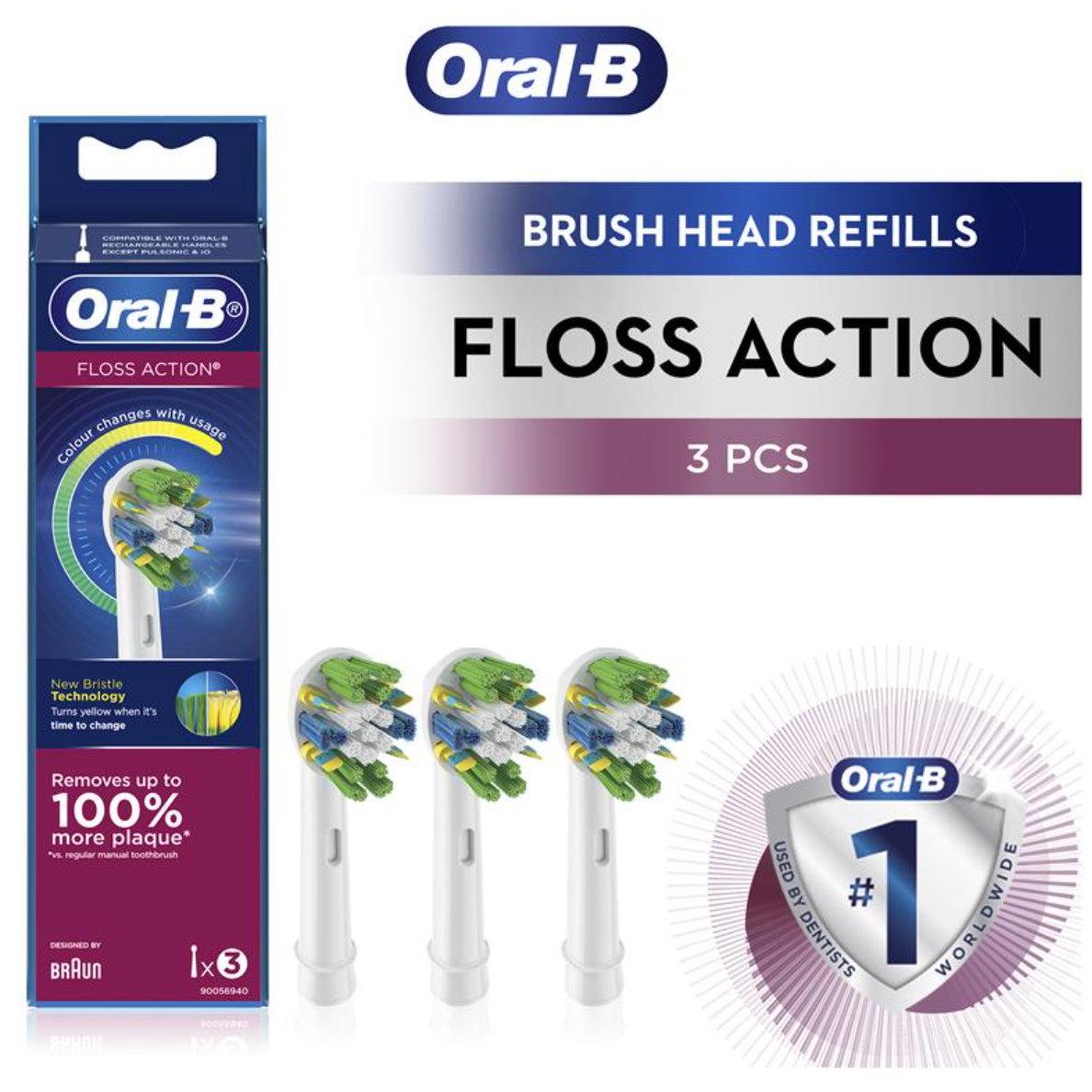 Oral B Power Toothbrush Floss Action Refills 3 Pack