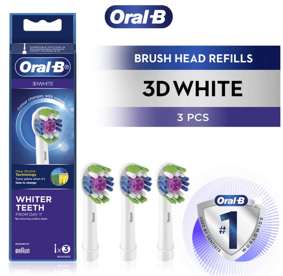 Oral B Power Toothbrush 3D White Refills 3 Pack